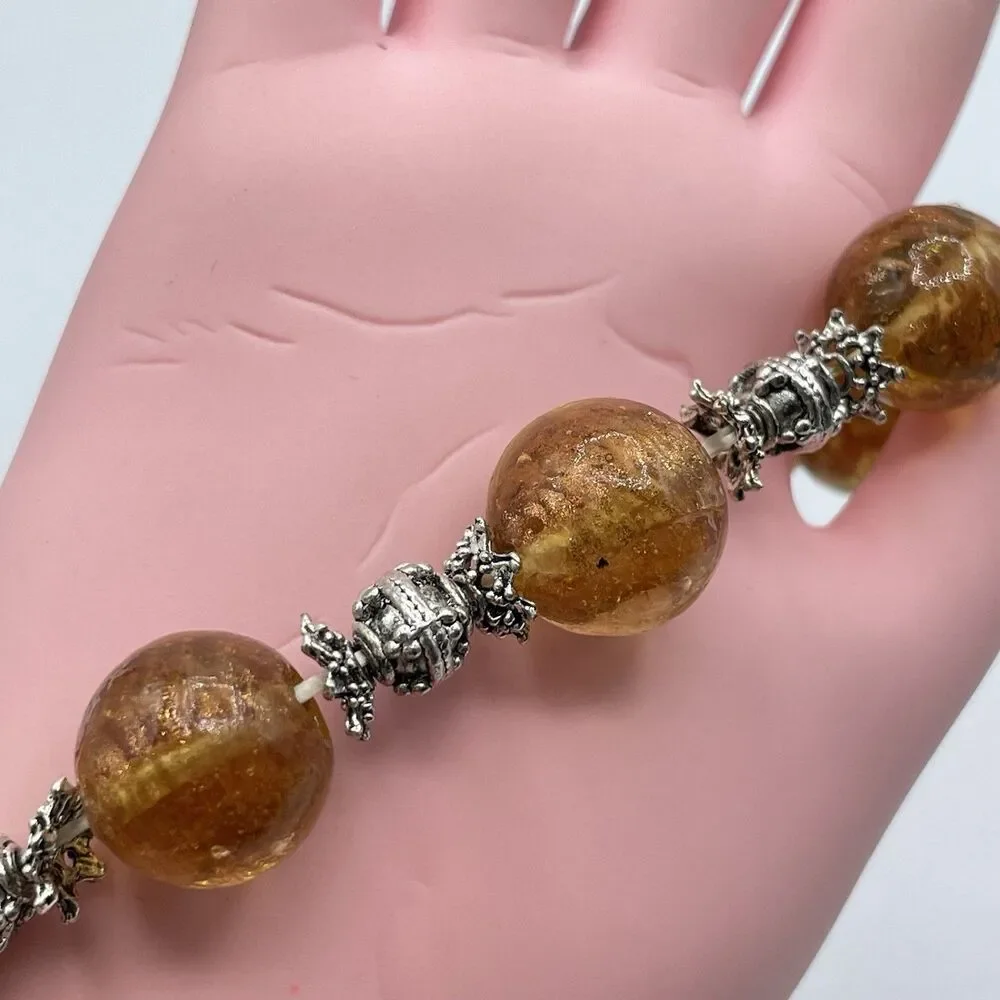Stunning Amber Color Murano Glass Beaded Statement Stretch Bracelet Boho Bold